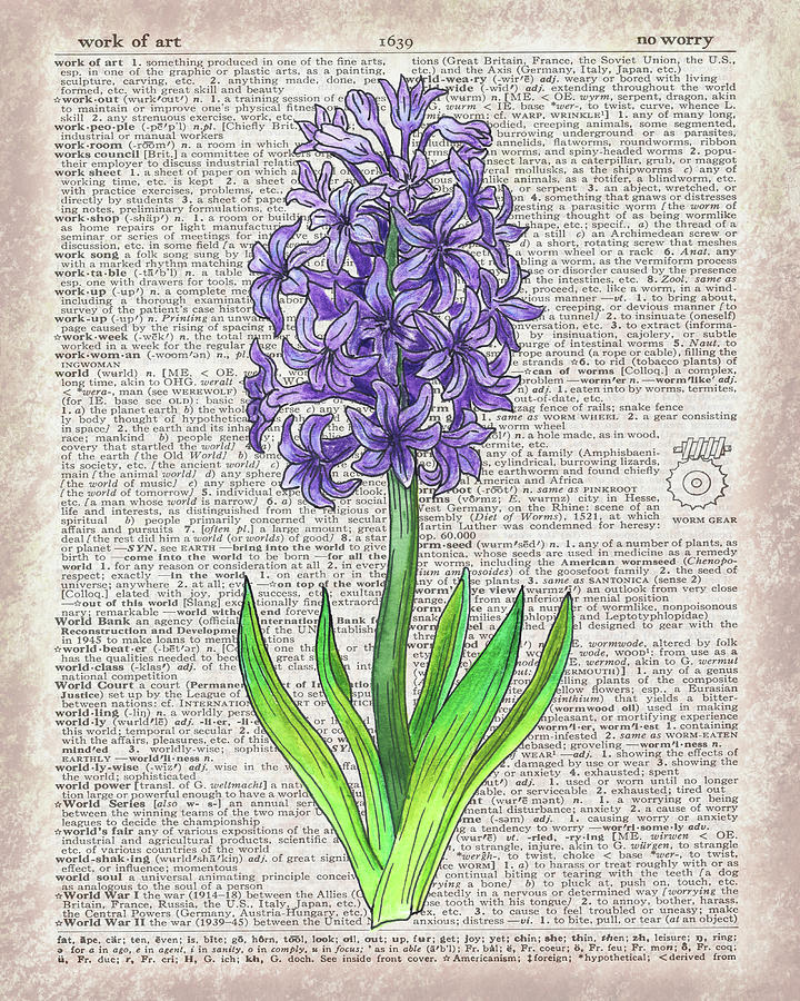 Hyacinth Dictionary Page Watercolor Art Painting by Irina Sztukowski