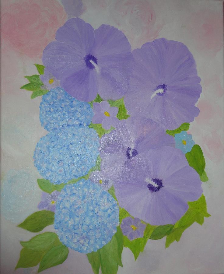 Hydrangeas and Rose of Sharon Oils on Canvas by Rosie Foshee by Rosie Foshee Hydrangeas and Rose of Sharon Oils on Canvas by Rosie Foshee by Rosie Foshee