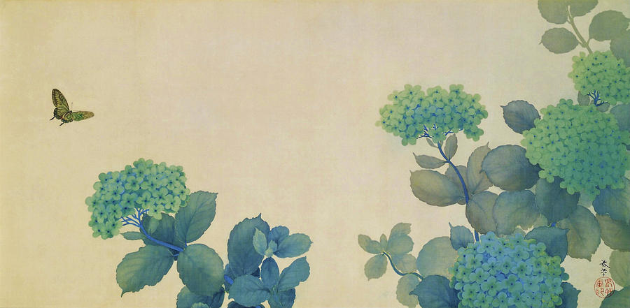 Flower Painting - Hydrangeas - Digital Remastered Edition by Hishida Shunso