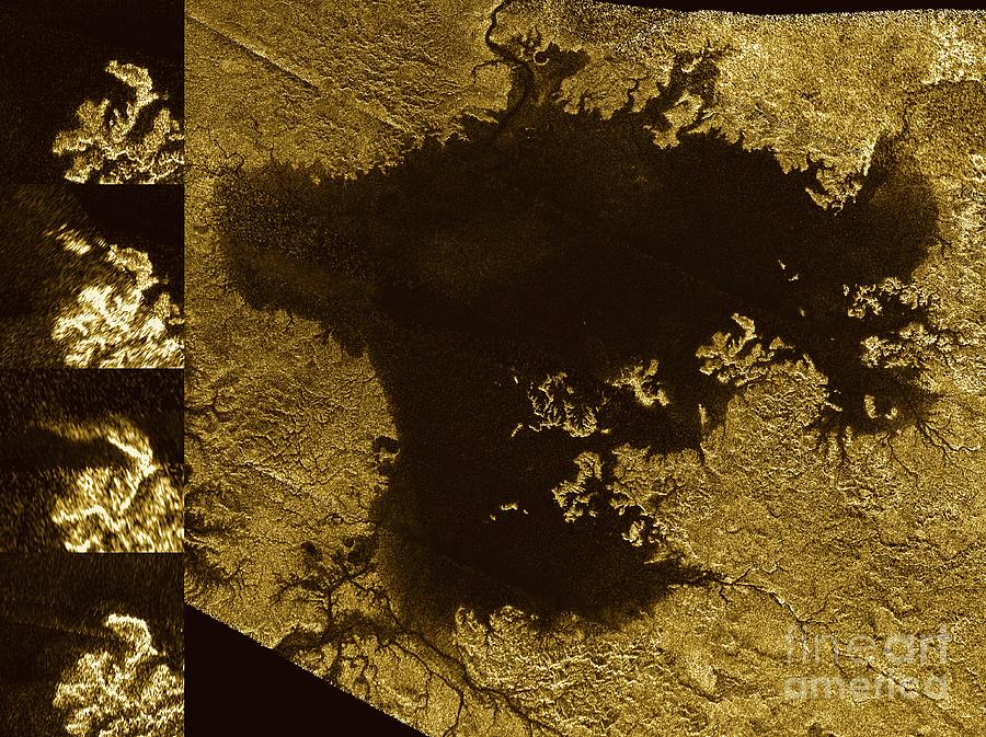 Hydrocarbon Sea On Titan Photograph by Nasa/jpl-caltech/asi/cornell/science Photo Library