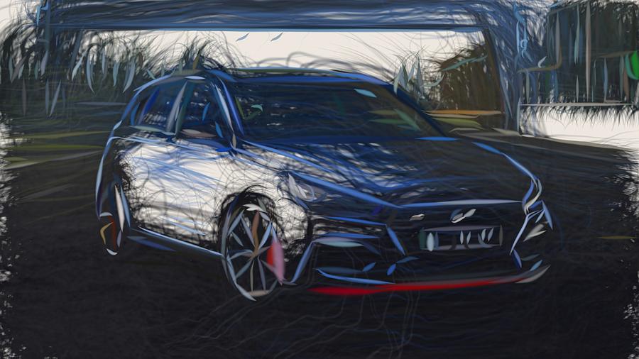 Hyundai i30 N Drawing Digital Art by CarsToon Concept