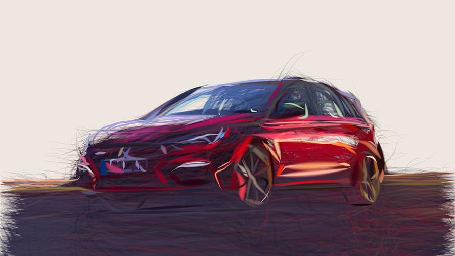 Hyundai i30 N0 Drawing Digital Art by CarsToon Concept