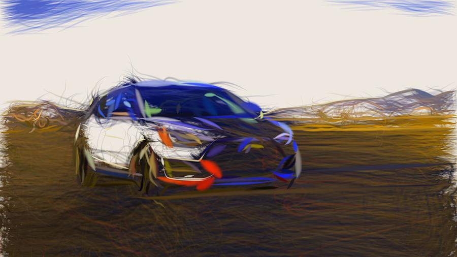 Hyundai Veloster N Drawing Digital Art by CarsToon Concept