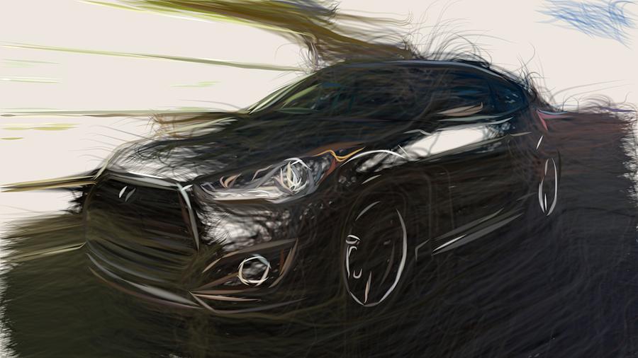 Hyundai Veloster Turbo Draw Digital Art by CarsToon Concept