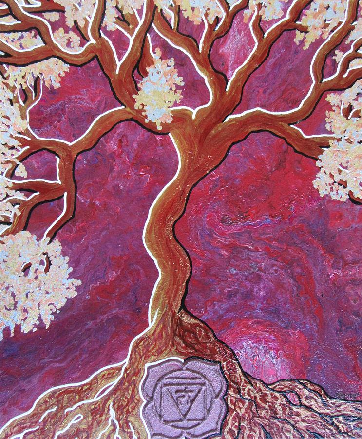 I am safe and Centered in my Being - Root Chakra Tree of Life Mixed Media by Tammy Oliver
