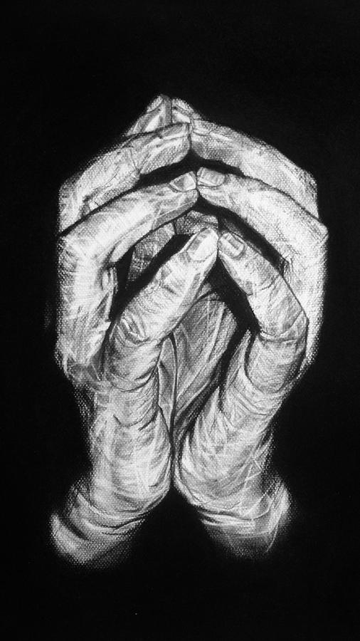 Drawing on black paper using white charcoal 