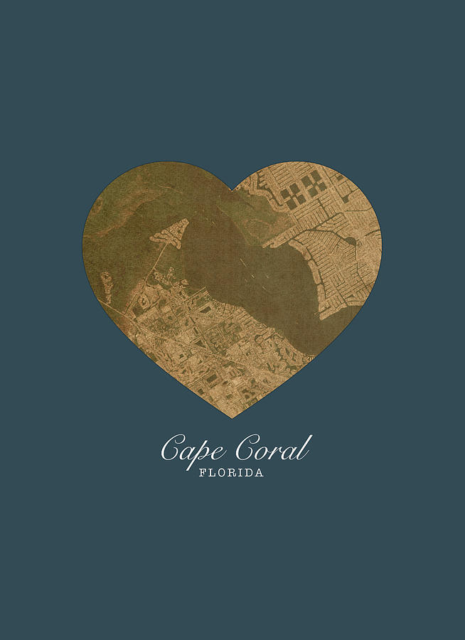 Cape Coral Mixed Media - I Heart Cape Coral Florida Street Map Love Series No 135 by Design Turnpike