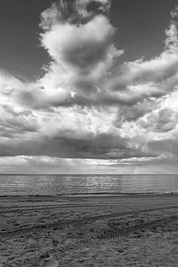 I heart Crane Beach Heart Shaped Cloud Ipswich MA Black and White Photograph by Toby McGuire