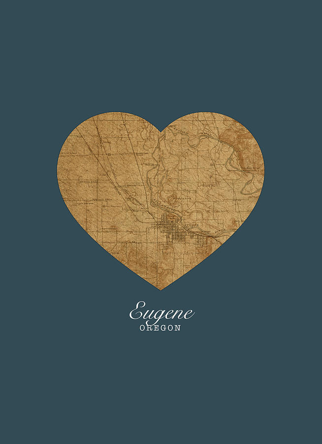 Eugene Mixed Media - I Heart Eugene Oregon Street Map Love Series No 137 by Design Turnpike