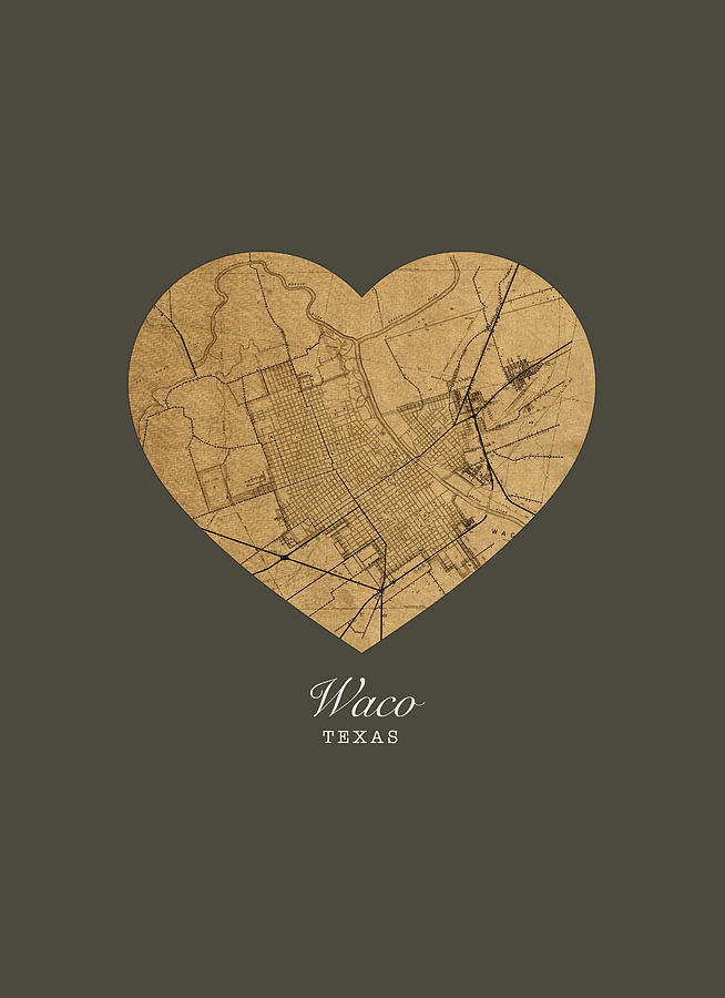 Waco Mixed Media - I Heart Waco Texas Street Map Love Series No 149 by Design Turnpike
