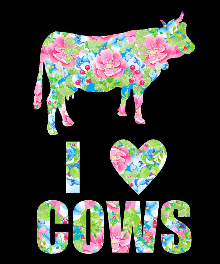 I Love Cows Floral Heart Cow Digital Art by Grace Collett - Pixels