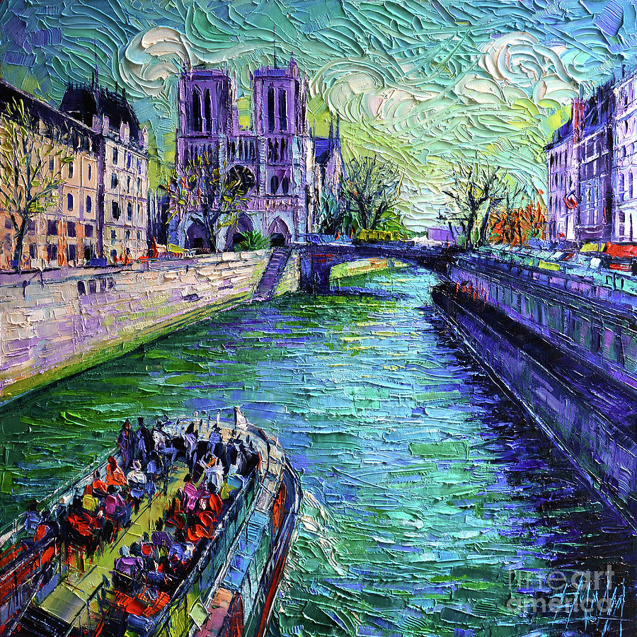 I Love Paris in the Springtime - Notre Dame de Paris and La Seine Painting by Mona Edulesco