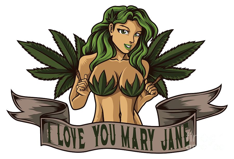 I Love You Mary Jane Cannabis Weed THC CBD Digital Art by Mister Tee.