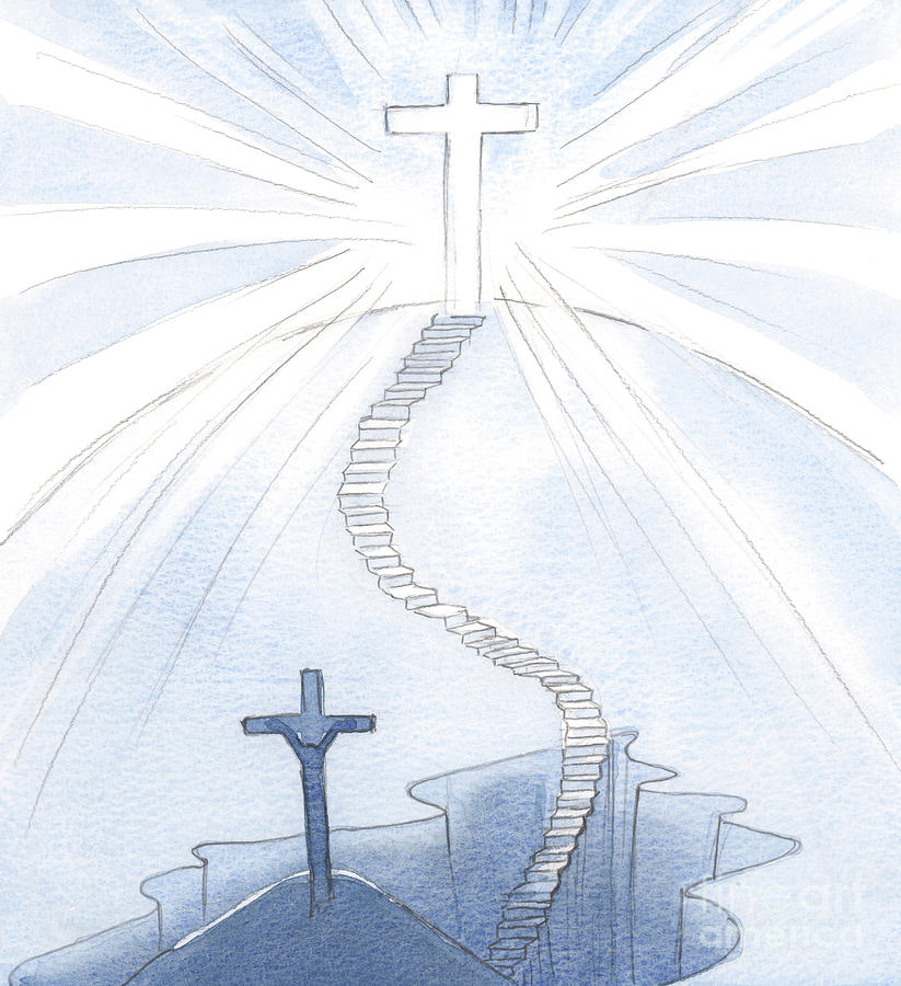 I Saw A Stairway To Joy, And A Cross, Now Our Holy And Radiant Symbol, Planted In Heaven Painting by Elizabeth Wang