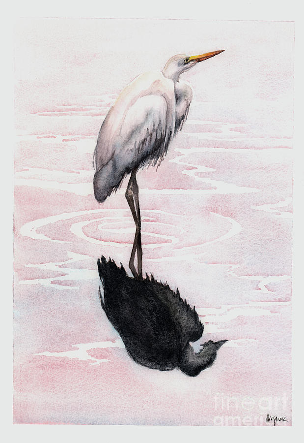 Egret Painting by Hilda Wagner