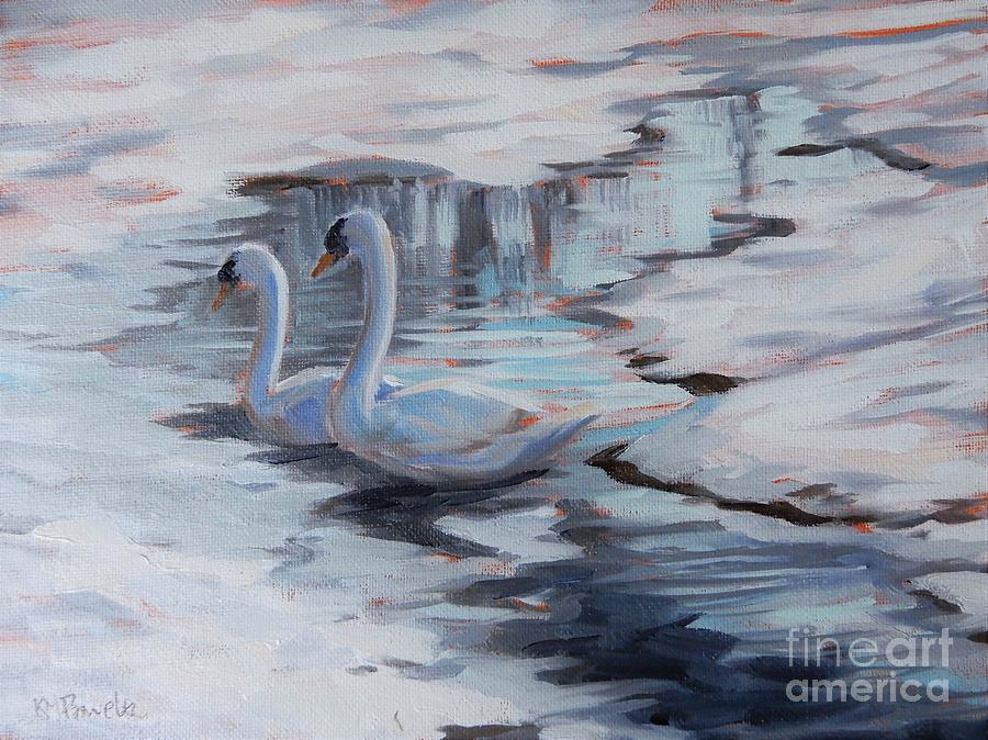 Ice and White Feathers Painting by K M Pawelec