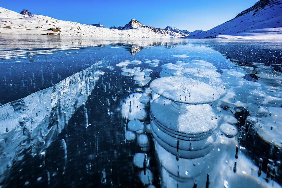 Ice Bubbles In Frozen Lago Bianco Digital Art by Lucie Debelkova