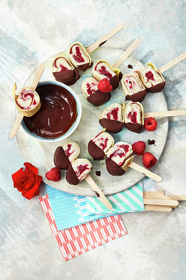 Ice Cream Crpe Rolls With Raspberries And Vanilla Ice Cream Photograph by Stockfood Studios /  Ulrike Holsten