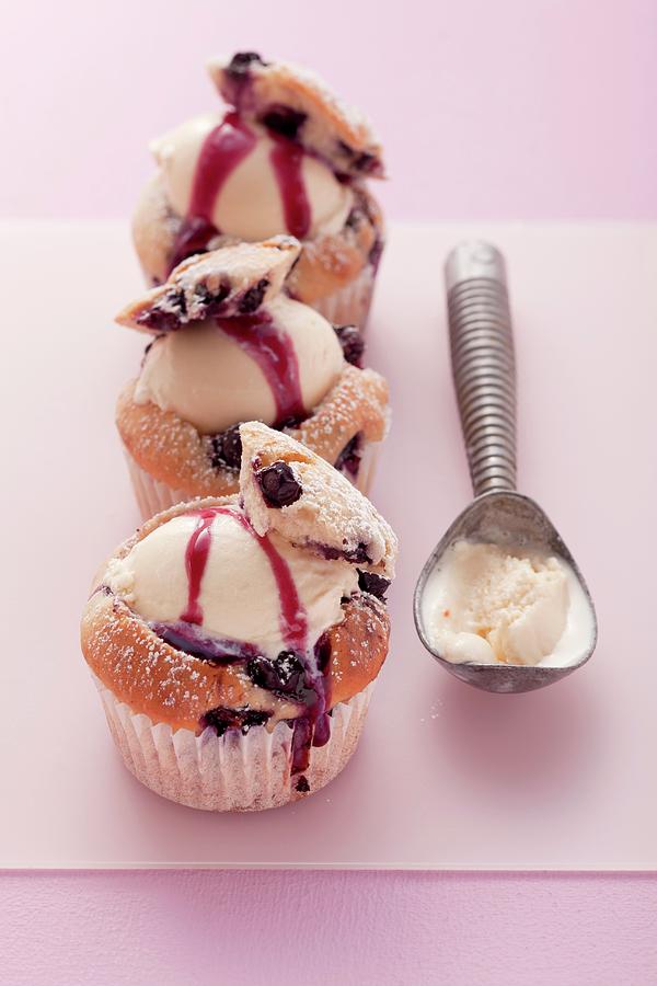 Ice Cream Muffins With Blueberries Photograph by Foodcollection - Fine ...