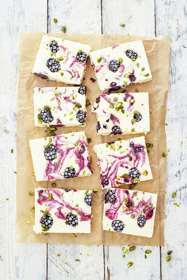 Ice Cream Parfait, Blackberries And Pistachios On Baking Paper Photograph by Jan Wischnewski