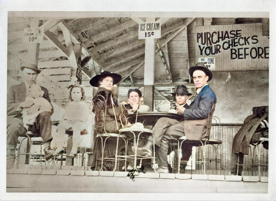 Vintage Painting - Ice Cream Parlor at old amusement park, Montesano Park. colorized by Ahmet Asar by Celestial Images