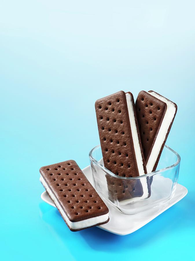 Ice Cream Sandwiches In A Glass Dish And On A Plate Photograph by Jim Norton