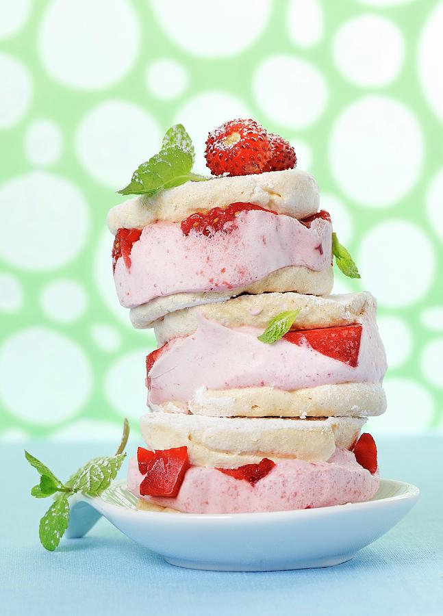 Ice Cream Sandwiches With Meringue And Strawberry Ice Cream Photograph by Franco Pizzochero