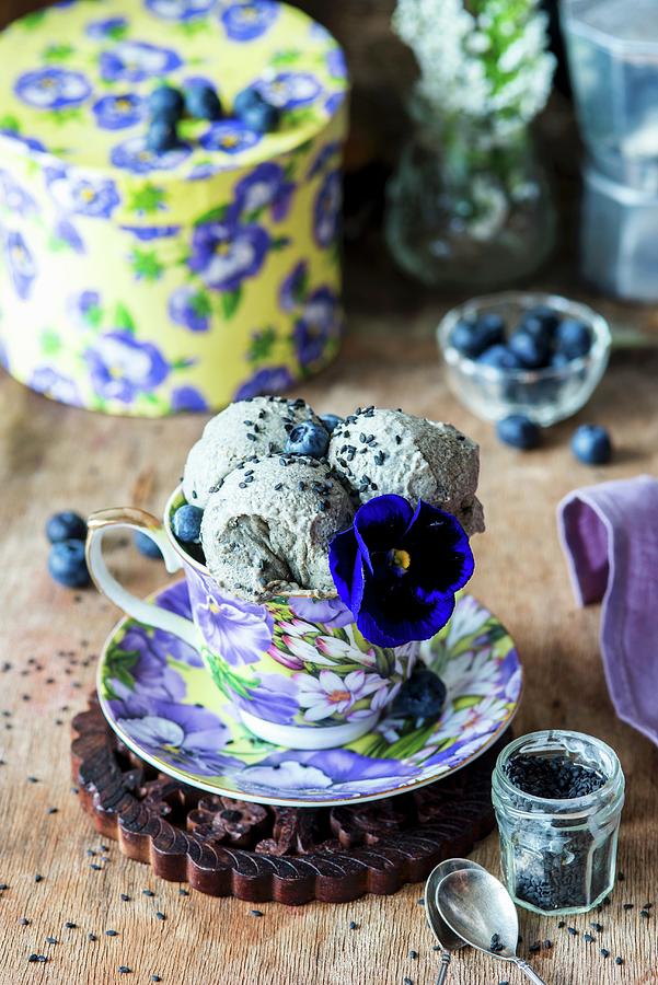 Ice Cream With Black Sesame In A Flowered Cup Photograph by Irina Meliukh