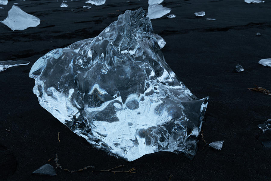 Ice Diamond on Black Sand Photograph by Mark Hunter
