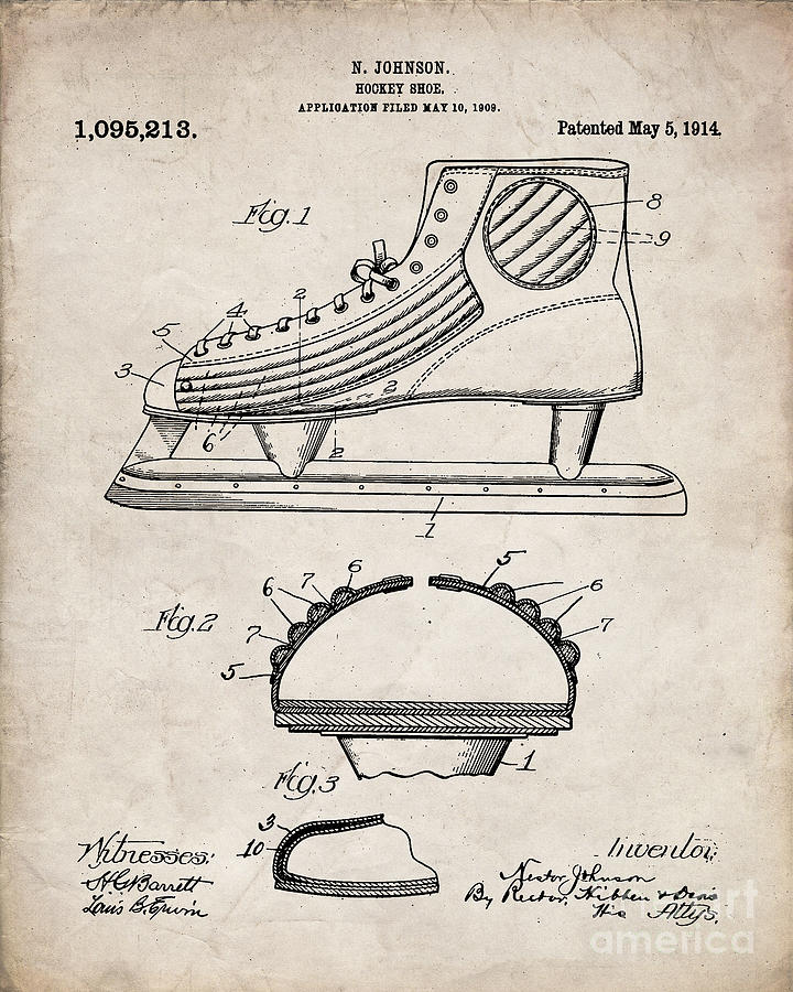 Sports Digital Art - Ice Hockey Skates Patent, Ice Skates Art - Antique Vintage by Patent Press