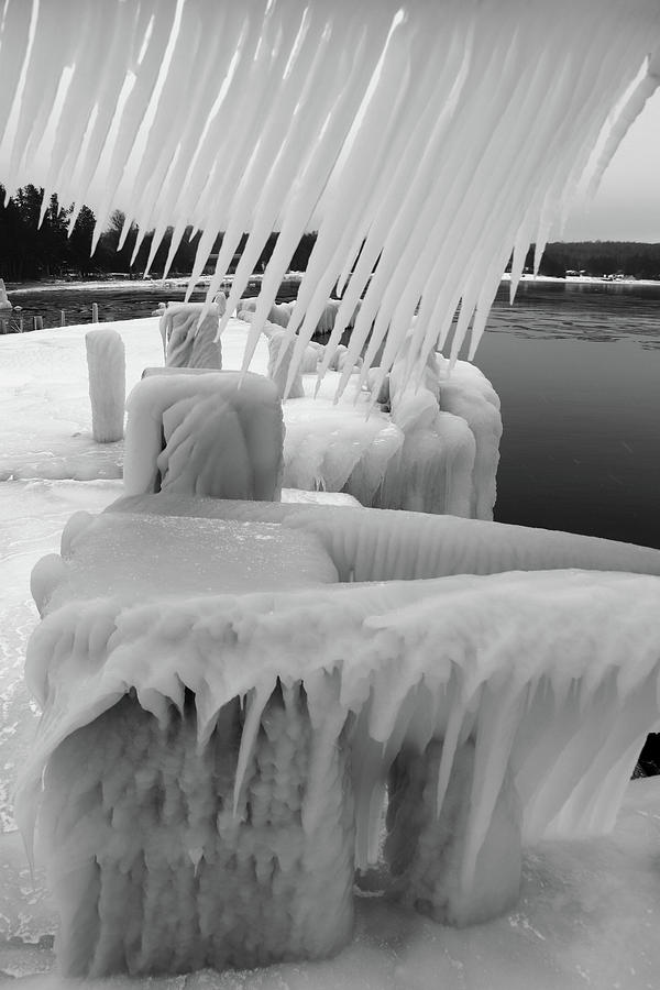 Lake Michigan Photograph - Ice Ice and More Ice B W by David T Wilkinson