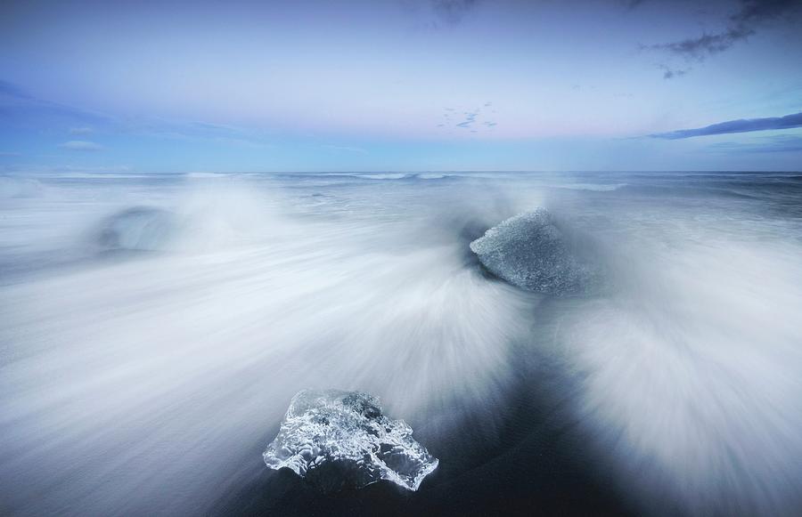 Ice On Black Beach, Iceland Digital Art by Andrea Papaleo