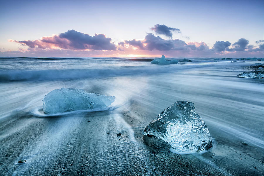 Ice On Black Beach, Iceland Digital Art by Francesco Vaninetti