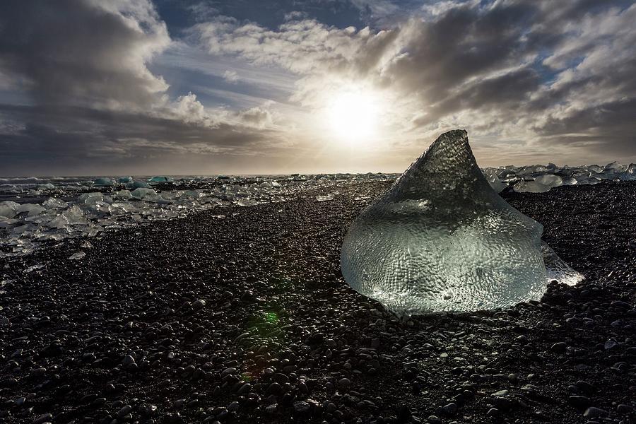 Ice On Black Sand Beach, Iceland Digital Art by Clickalps