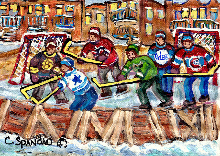 Ice Rinks Winter Scenes Hockey Teams Bruins Sens Flames Leafs Habs Oilers C Spandau Hockey Artist    Painting by Carole Spandau