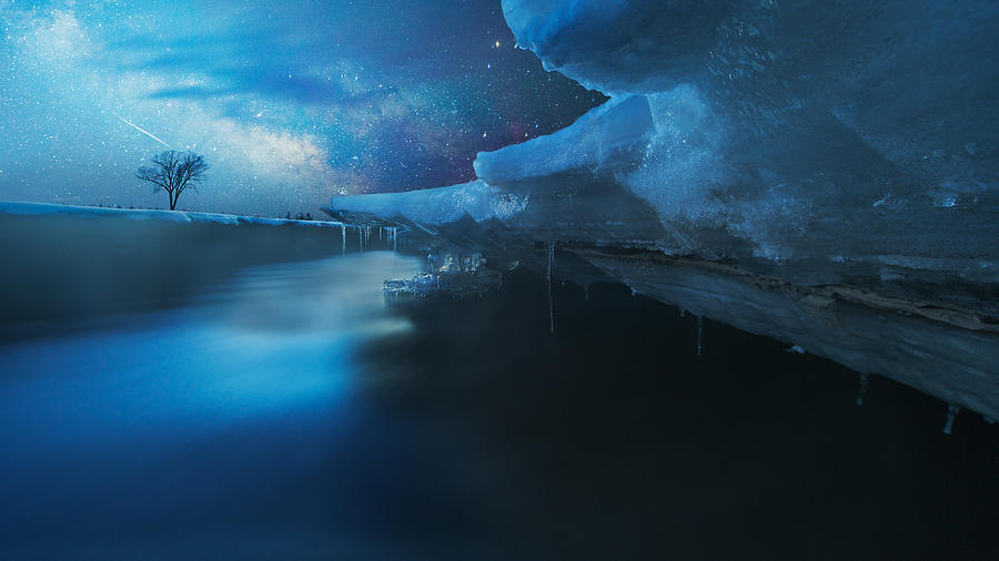 Night Photograph - Ice River by Bingo Z