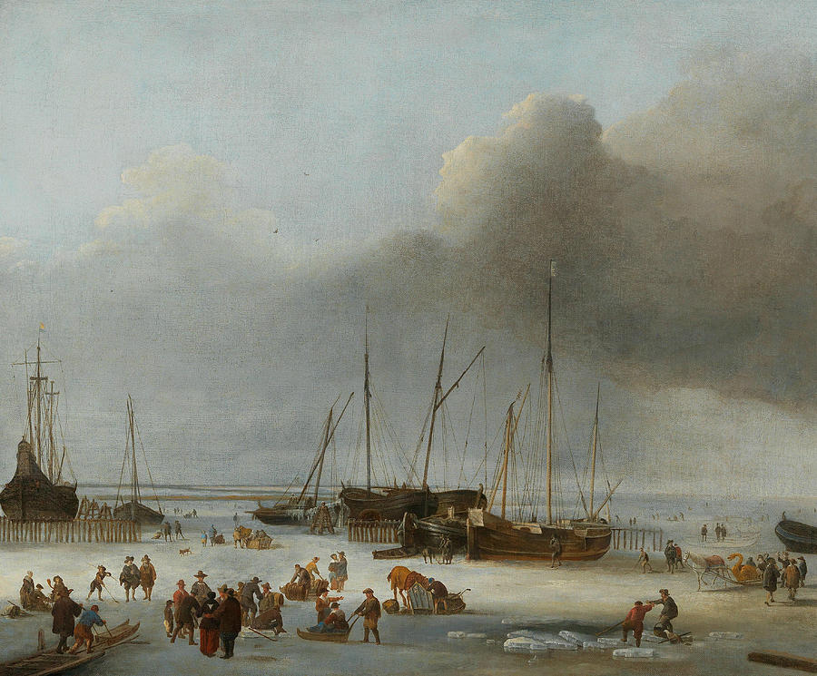 Ice-Skating on the Eastern Docks of Amsterdam Painting by Hendrick Dubbels