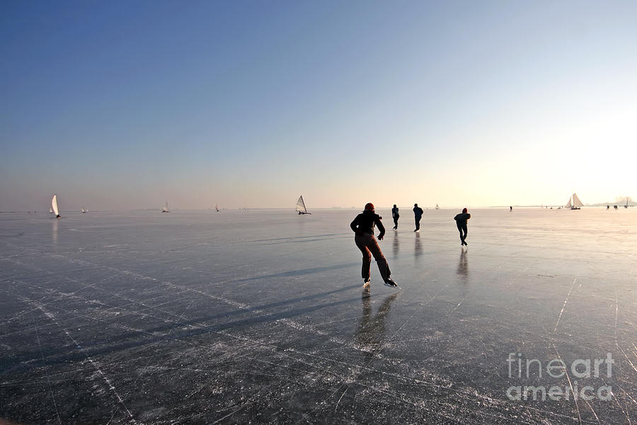 Sailboat Photograph - Ice Skating On The Gouwzee In The by Steve Photography Sailboat Photograph - Ice Skating On The Gouwzee In The by Steve Photography