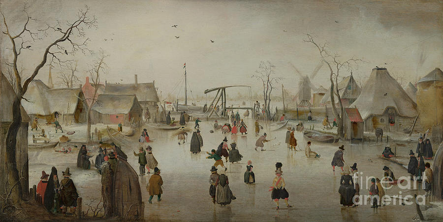 Ice Sports, C.1610 (oil On Panel) Painting by Hendrik Avercamp