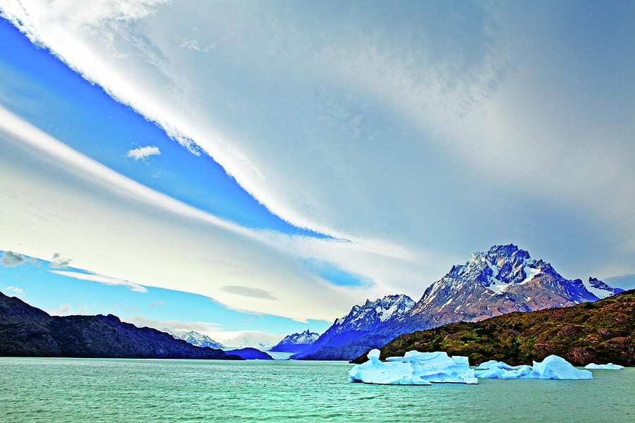 Icebergs On Lake Grey, Patagonia, Chile Photograph by John W Banagan