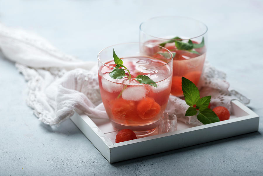 Iced Lemonade With Watermelon And Mint Photograph by Kati Neudert
