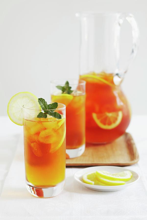 Iced Redbush Tea With Blood Oranges And Mint Photograph by Charlotte Tolhurst