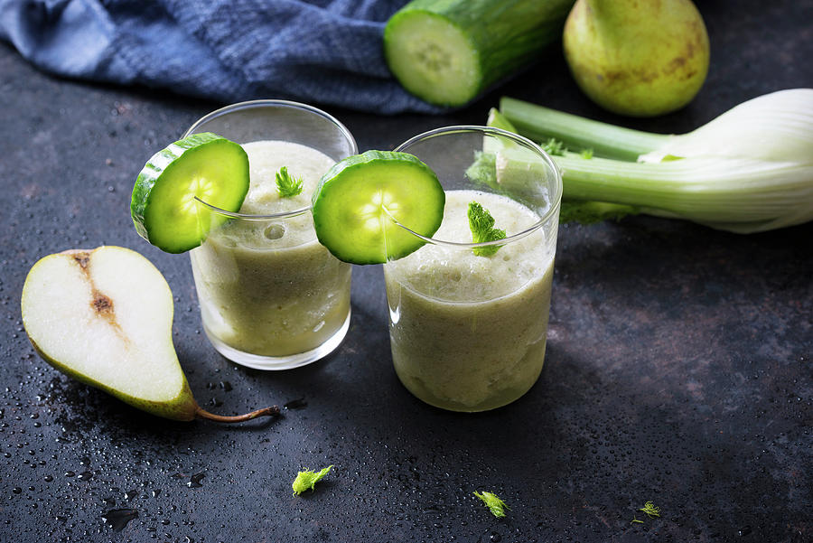Iced Smoothies Made From Fennel, Cucumber And Pear vegan Photograph by Kati Neudert