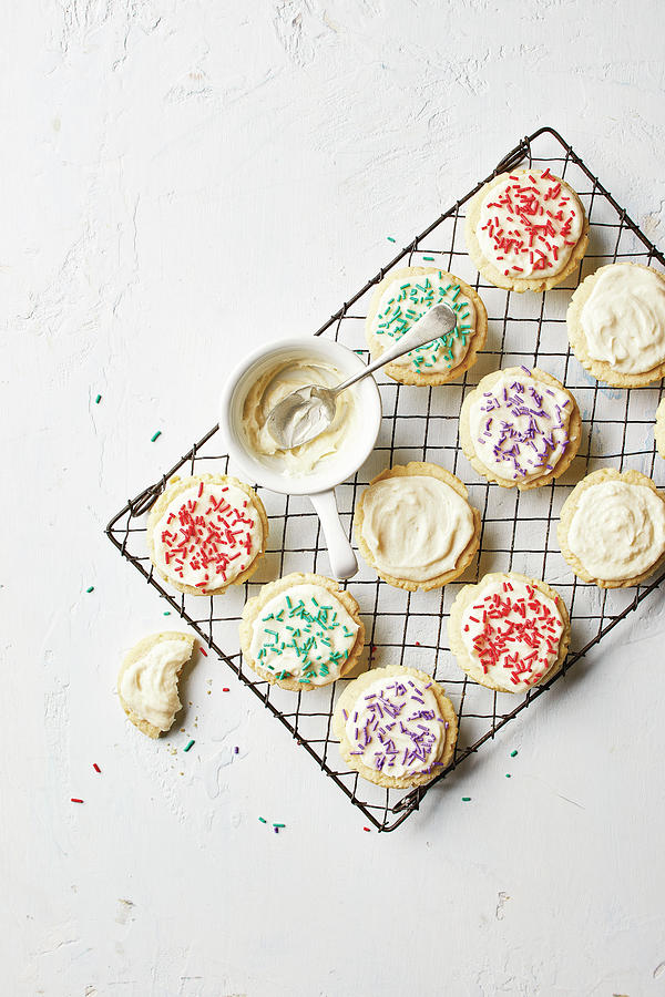 Iced sugar cookies with sprinkles Photograph by Cuisine at Home