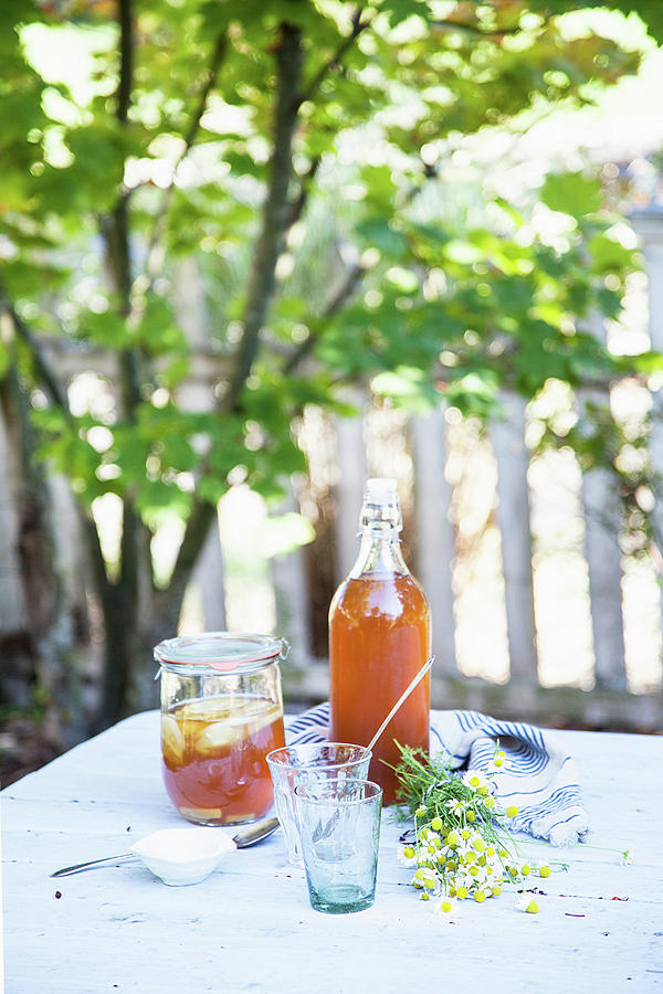 Iced Tea With Cucumber And Lemon On A Garden Table Photograph by Rika Manabe Photography