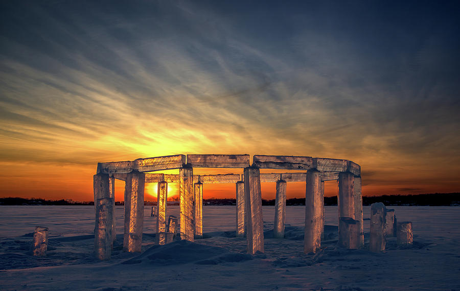 IceHenge #1 - Stonehenge made of ICE on Rock Lake at Lake Mills WI Photograph by Peter Herman