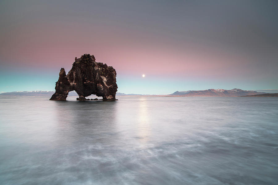Iceland, Hvitserkur Rock At Dusk Digital Art by Vincenzo Mazza