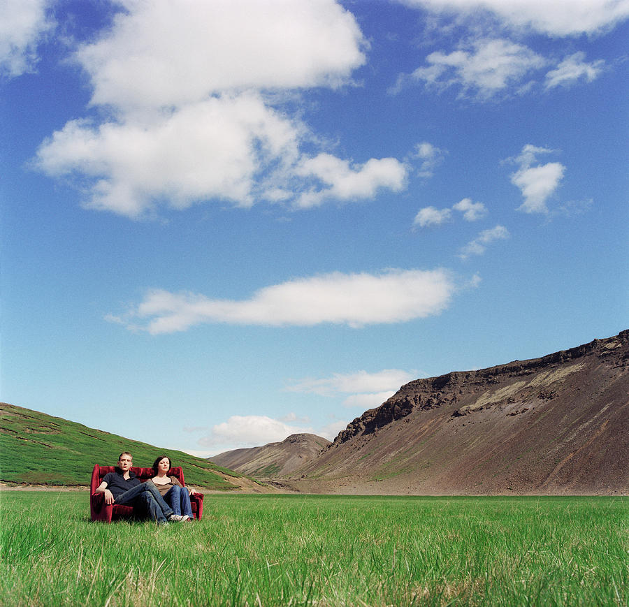Iceland, Kaldidalur, Young Couple On Photograph by Martin Barraud