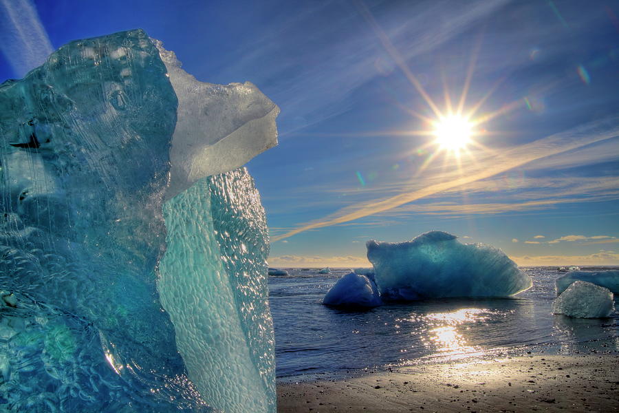 Iceland, Lava Beach With Icebergs Digital Art by Jurgen Busse