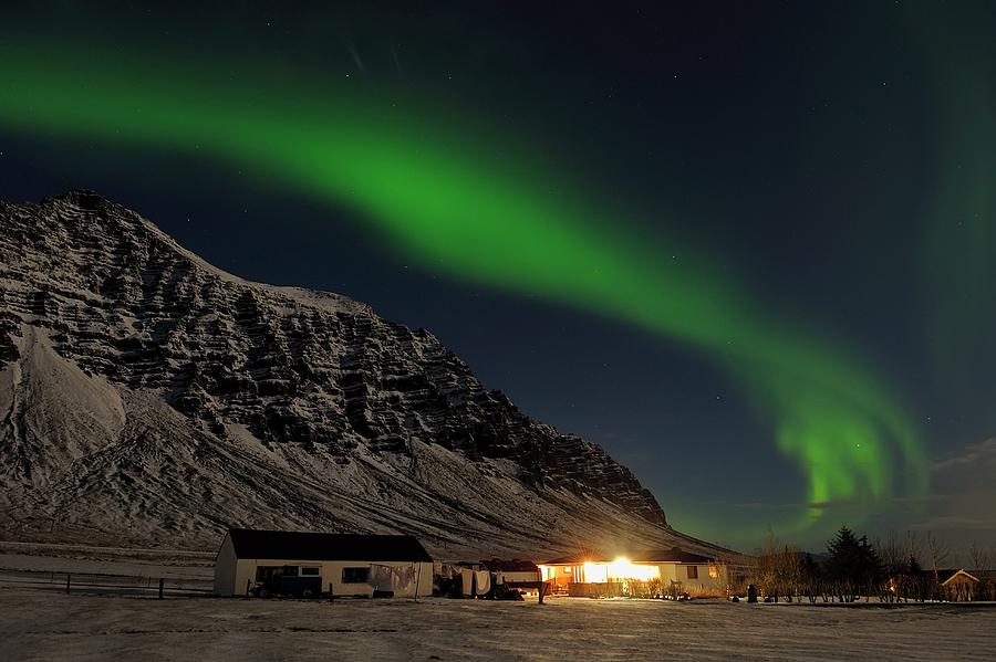 Iceland, Northern Lights Above Hali Digital Art by Manfred Delpho